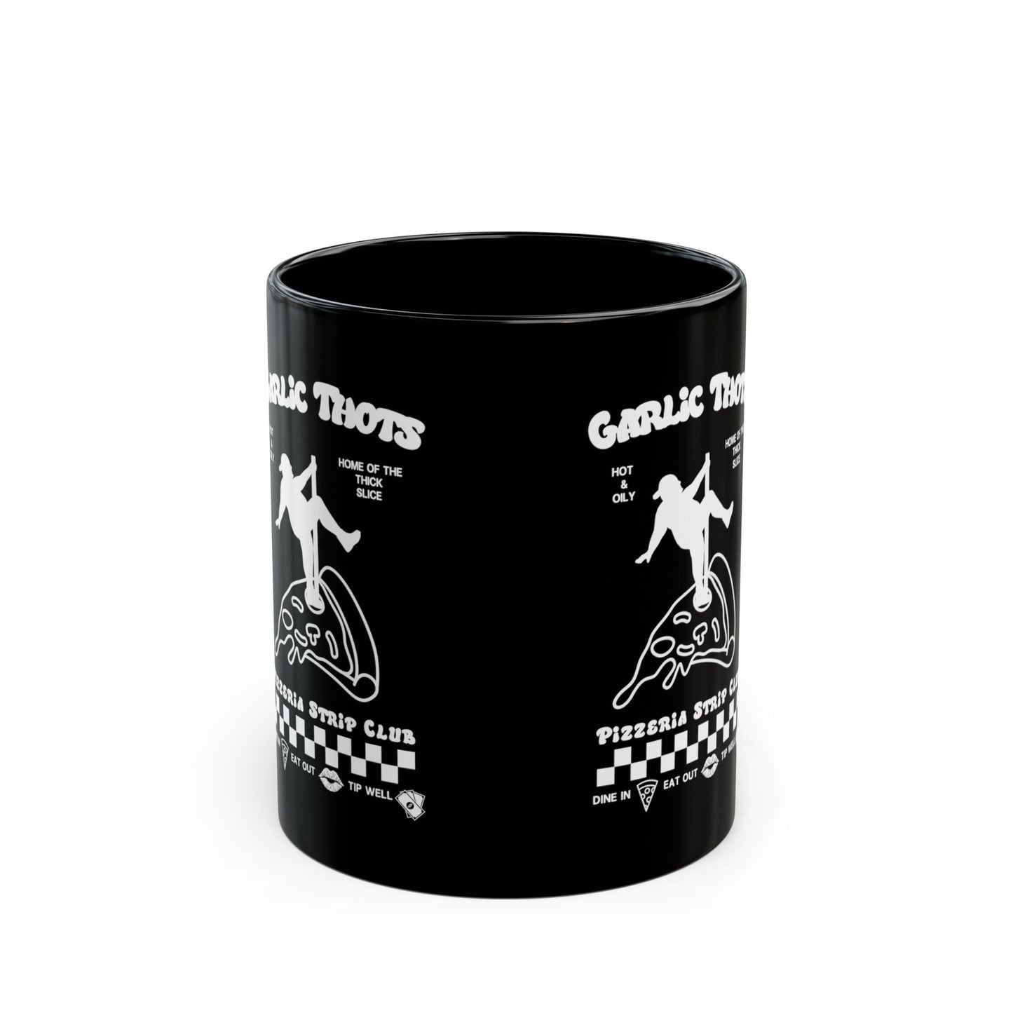 Garlic Thots Pizza Mug — Black Ceramic Coffee Cup (11oz & 15oz)
