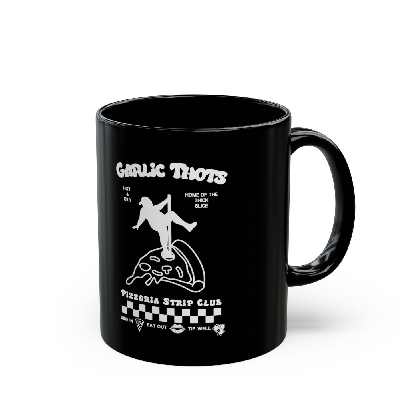 Garlic Thots Pizza Mug — Black Ceramic Coffee Cup (11oz & 15oz)
