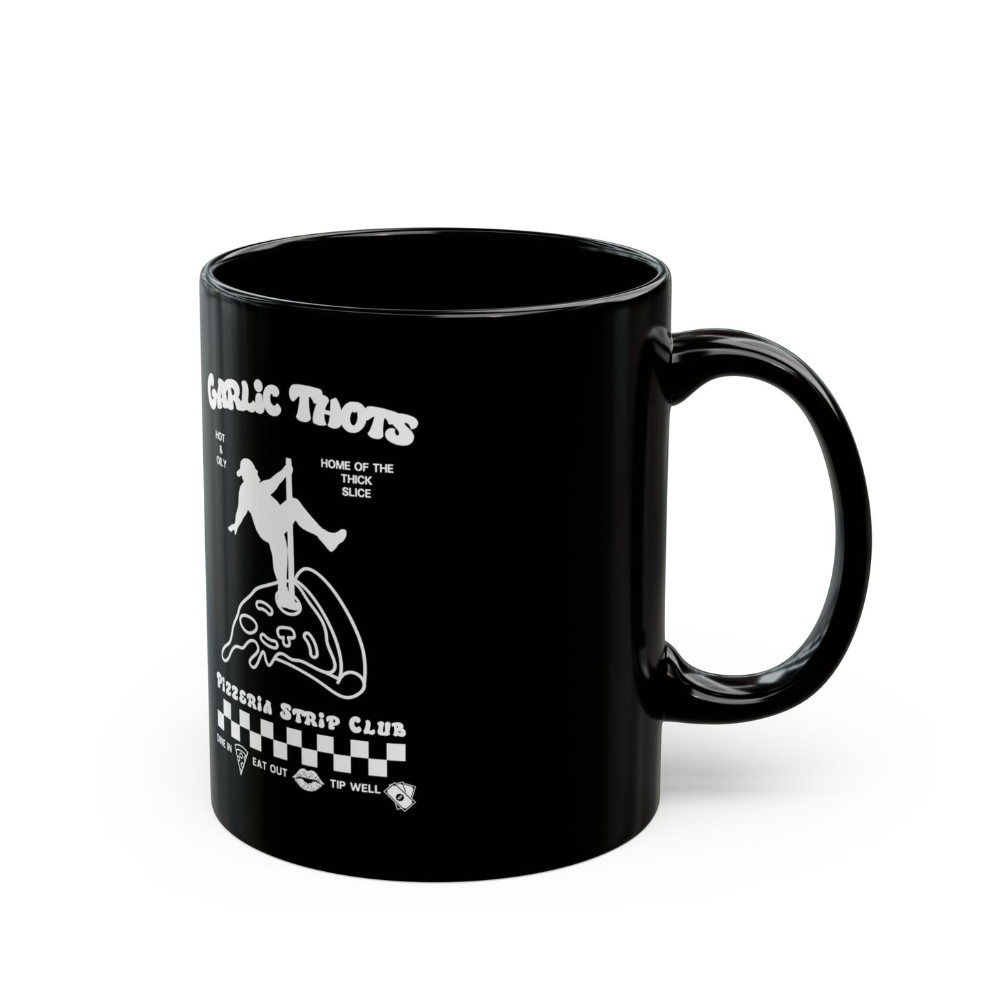 Garlic Thots Pizza Mug — Black Ceramic Coffee Cup (11oz & 15oz)