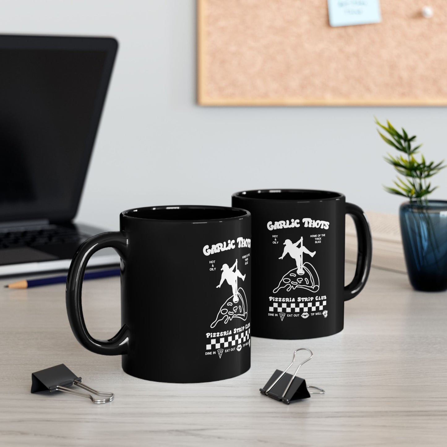 Garlic Thots Pizza Mug — Black Ceramic Coffee Cup (11oz & 15oz)